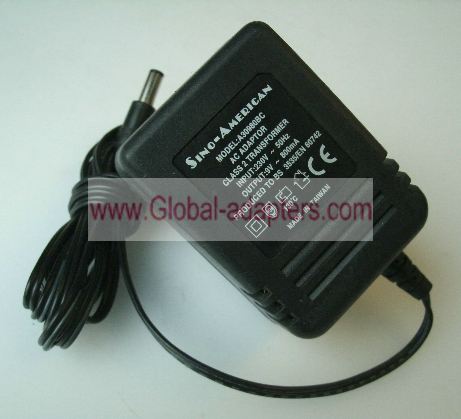 New SINO-AMERICAN A30980BC 9V 0.8A AC POWER SUPPLY ADAPTER
